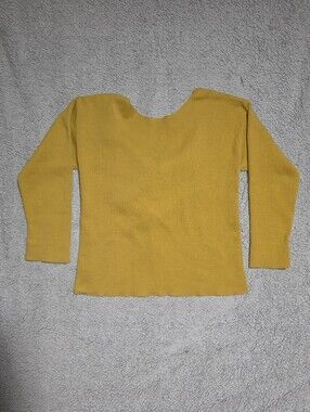 Poof! Mustard Yellow Knit Top 60% Cotton, 40% Polyester. Open On Back Size L.